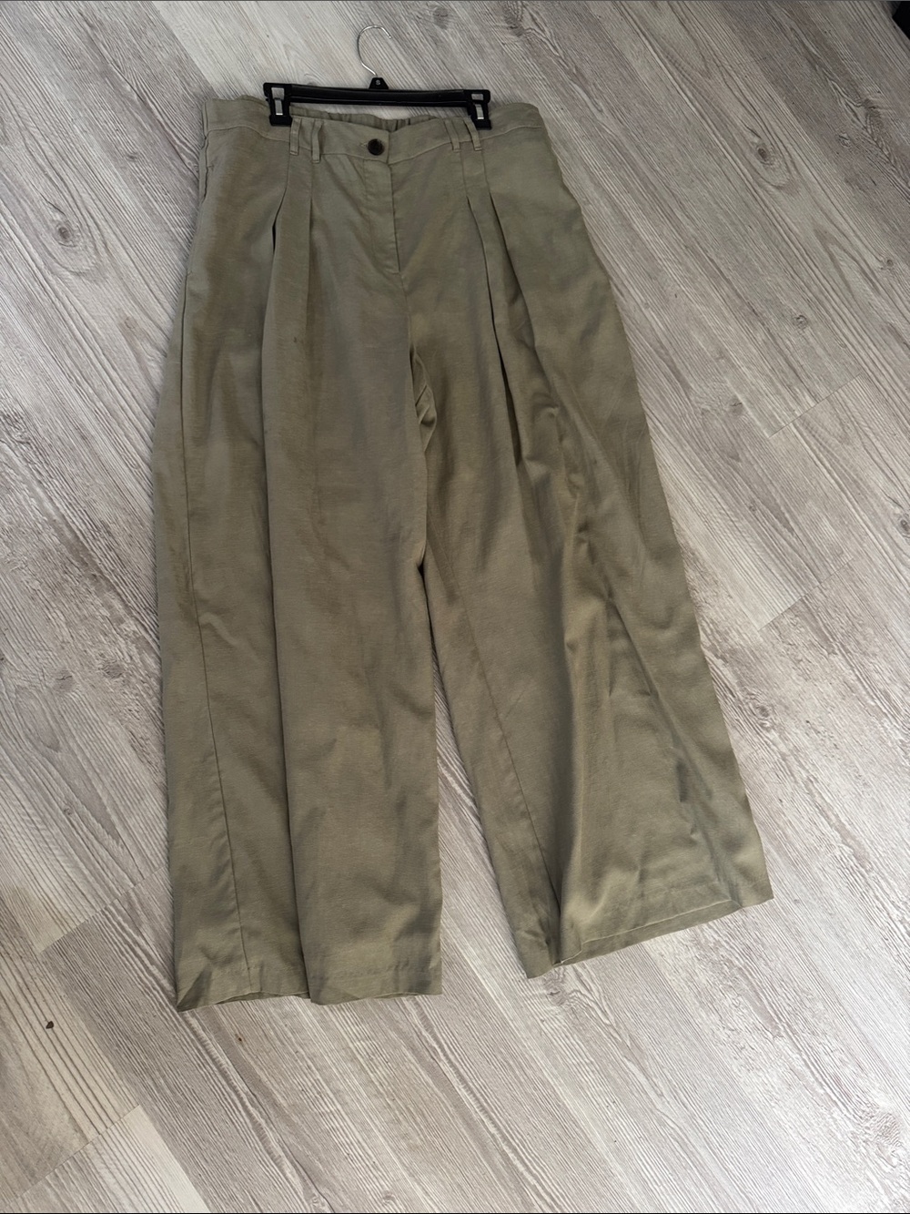 Olive Wide-Leg Pleated Pants